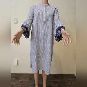 Ralph Lauren 14  Cotton Gauze Beachy Embroidered Striped Tunic Dress